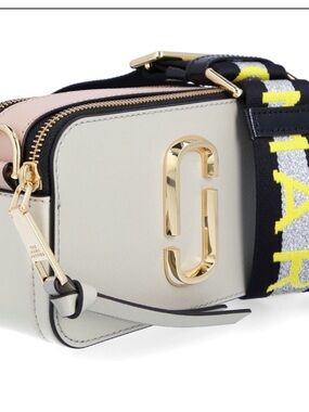 Marc Jacobs Ivory and Pink Snapshot Camera Bag with Logo Strap